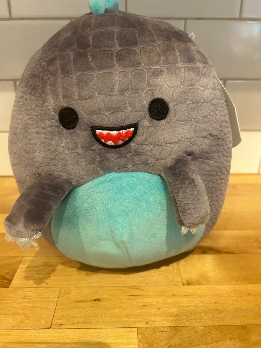 Squishmallows Gray Plush Chuey with Teal Logo Tag